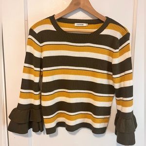 Farrow Striped Ruffle Sleeve Knit Sweater M